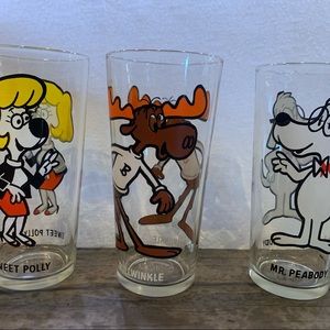 Bullwinkle, Sweet Polly and Mr Peabody Vintage Pepsi glasses